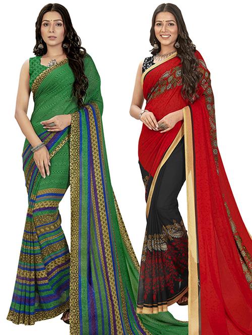 pack of 2 printed casual wear sarees with blouse - 21406784 - Very Small Image - 1