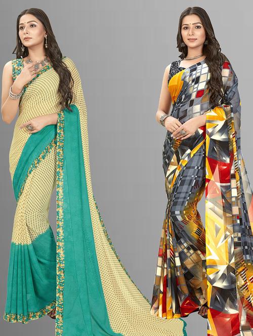 pack of 2 printed casual wear sarees with blouse - 21406787 - Very Small Image - 1