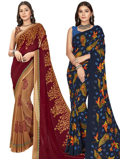 pack of 2 printed casual wear sarees with blouse - 21406789 - Very Small Image - 1