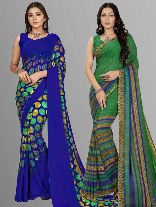 pack of 2 printed casual wear sarees with blouse - 21406790 - Very Small Image - 1