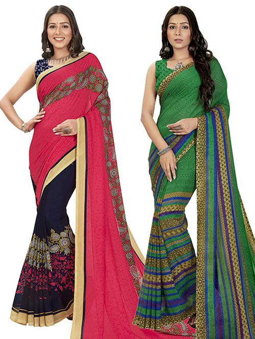 pack of 2 printed casual wear sarees with blouse - 21406792 - Very Small Image - 1