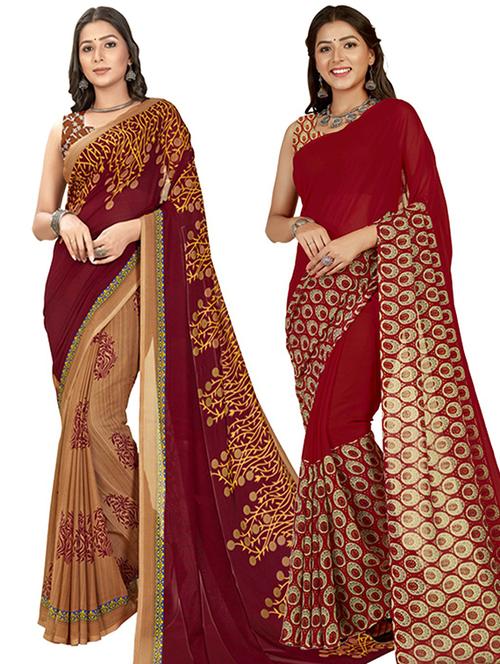 pack of 2 printed casual wear sarees with blouse - 21406794 - Very Small Image - 1
