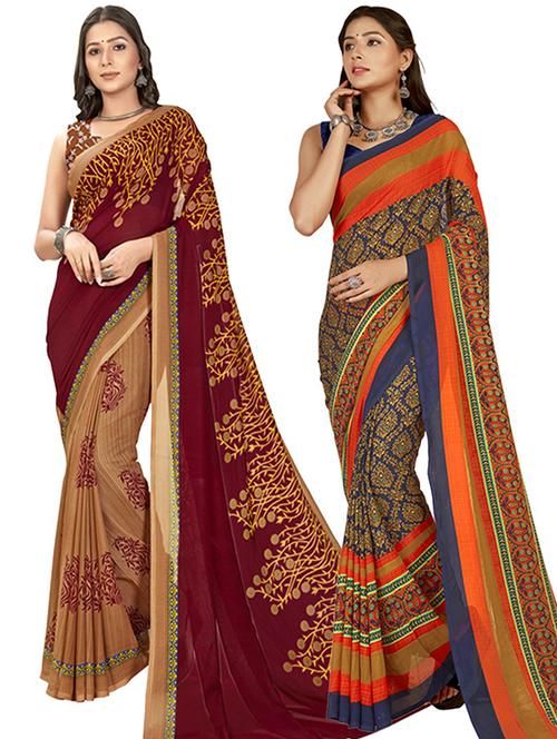 pack of 2 printed casual wear sarees with blouse - 21406797 - Very Small Image - 1