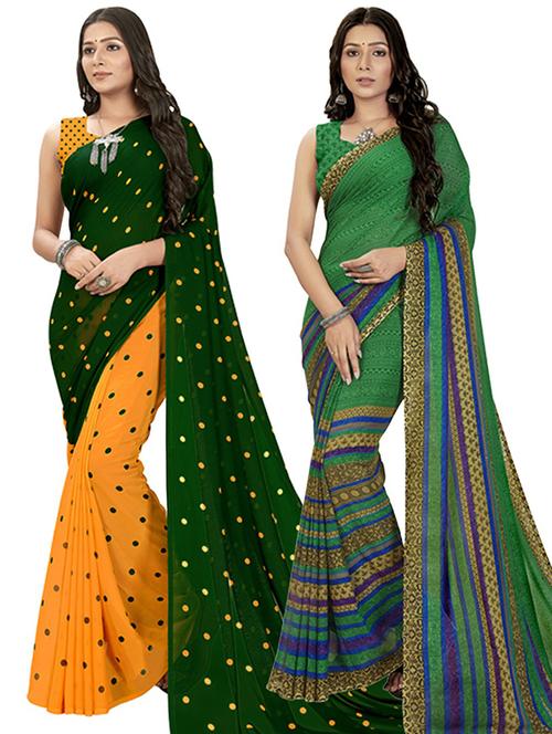 pack of 2 printed casual wear sarees with blouse - 21406798 - Very Small Image - 1
