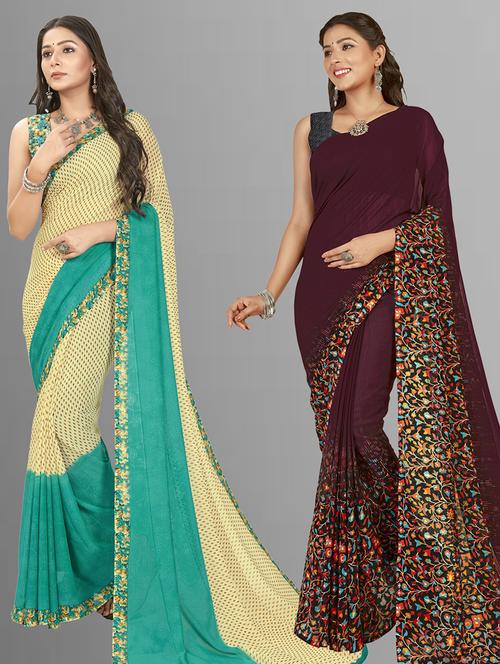 pack of 2 printed casual wear sarees with blouse - 21406799 - Very Small Image - 1
