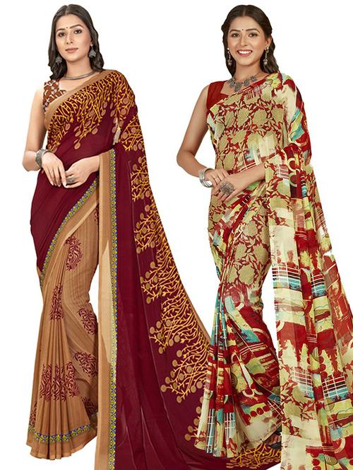pack of 2 printed casual wear sarees with blouse - 21406800 - Very Small Image - 1