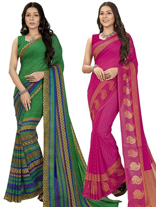 pack of 2 printed casual wear sarees with blouse - 21406801 - Very Small Image - 1