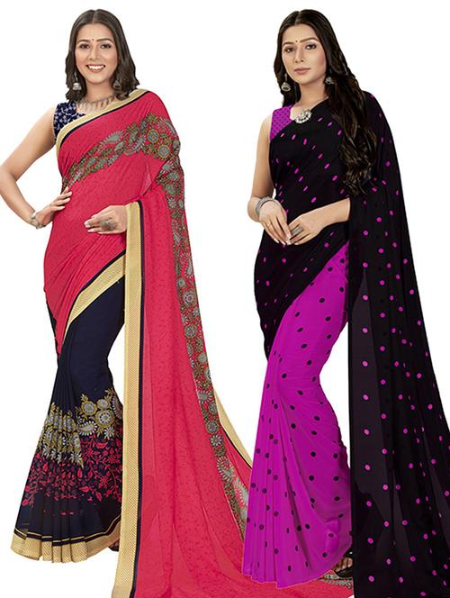 pack of 2 printed casual wear sarees with blouse - 21406807 - Very Small Image - 1