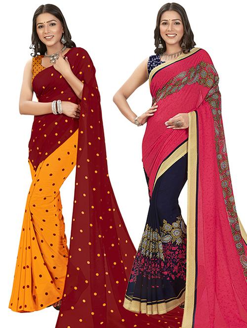 pack of 2 printed casual wear sarees with blouse - 21406808 - Very Small Image - 1