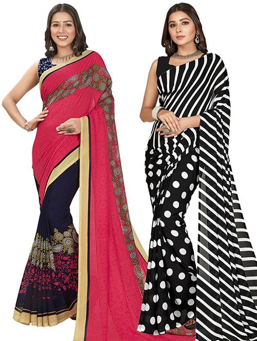pack of 2 printed casual wear sarees with blouse - 21406812 - Very Small Image - 1