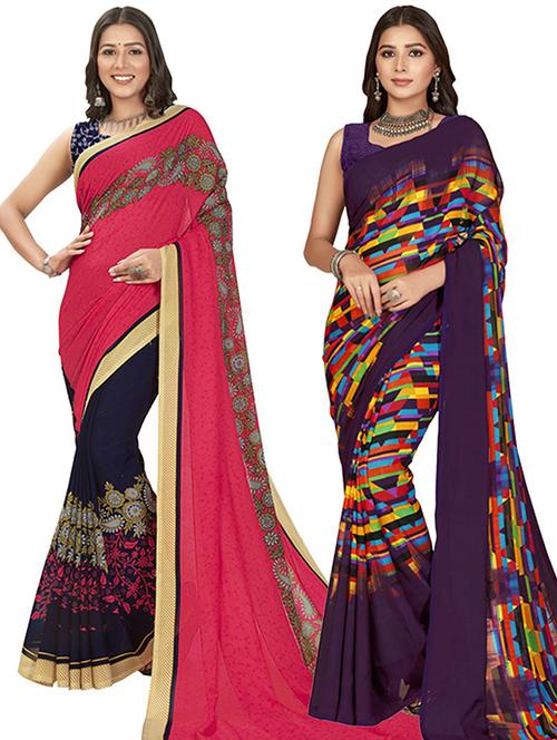 pack of 2 printed casual wear sarees - 21406813 - Very Small Image - 1