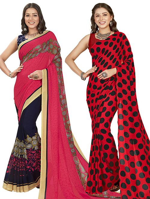 women pack of 2 printed saree with blouse - 21406814 - Very Small Image - 1