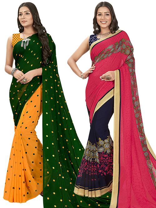 pack of 2 printed casual wear sarees with blouse - 21406821 - Very Small Image - 1