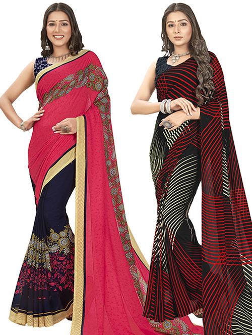 pack of 2 printed casual wear sarees with blouse - 21406824 - Very Small Image - 1
