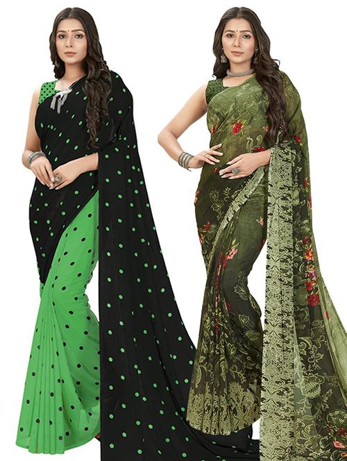 pack of 2 printed casual wear sarees with blouse - 21406825 - Very Small Image - 1