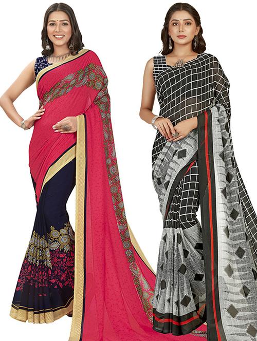 pack of 2 printed casual wear sarees with blouse - 21406828 - Very Small Image - 1