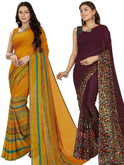 pack of 2 casual wear combo sarees with blouse - 21406829 - Very Small Image - 1