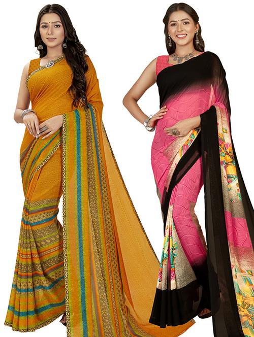 pack of 2 printed casual wear sarees with blouse - 21406835 - Very Small Image - 1