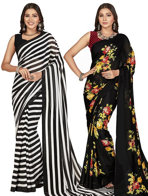 pack of 2 printed casual wear sarees with blouse - 21406844 - Very Small Image - 1