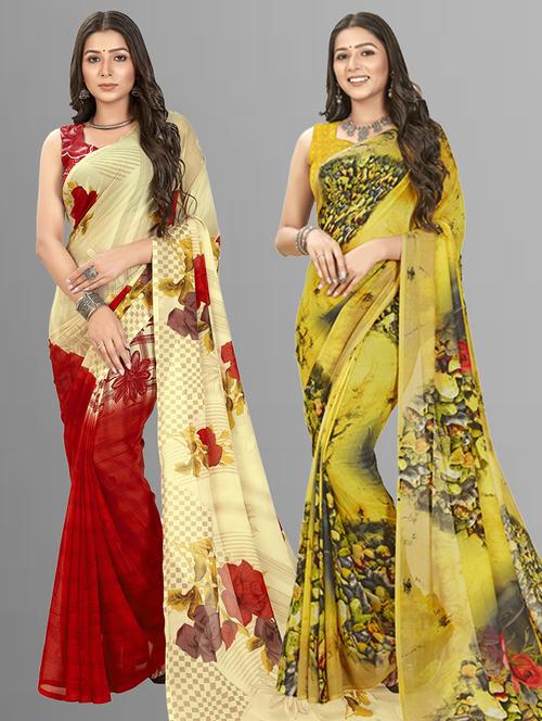 pack of 2 printed casual wear sarees with blouse - 21406845 - Very Small Image - 1