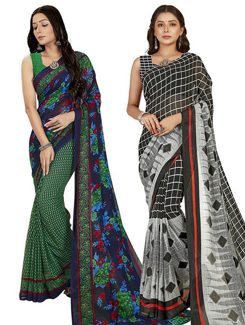 pack of 2 printed casual wear sarees with blouse - 21406848 - Very Small Image - 1