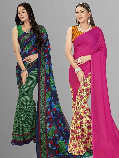 pack of 2 printed casual wear sarees - 21406850 - Very Small Image - 1