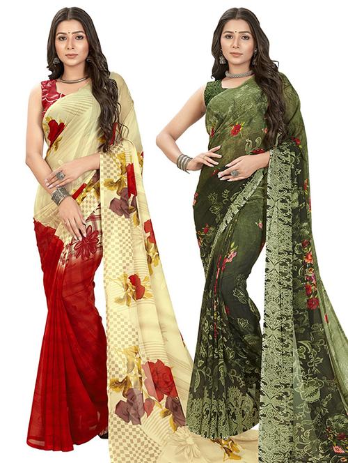 pack of 2 printed casual wear sarees with blouse - 21406853 - Very Small Image - 1