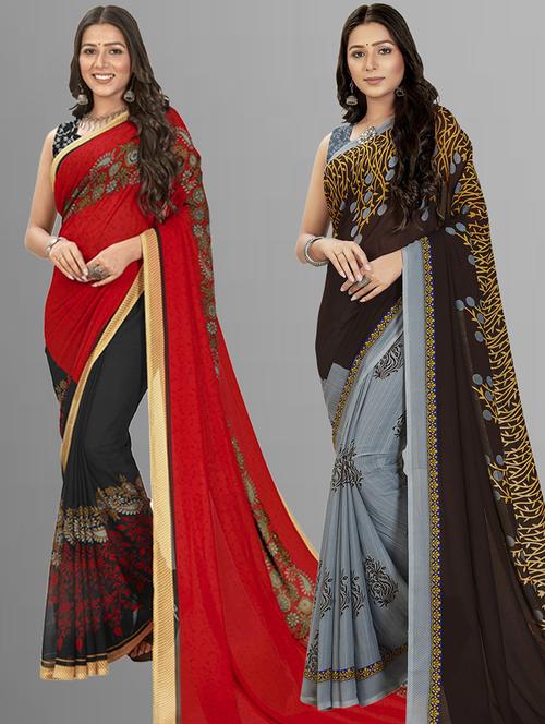 pack of 2 printed casual wear sarees with blouse - 21406861 - Very Small Image - 1