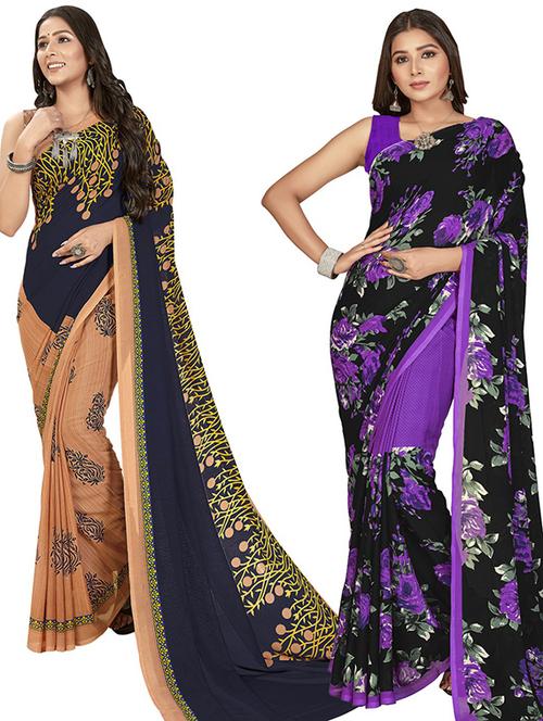 women pack of 2 printed saree with blouse - 21406863 - Very Small Image - 1