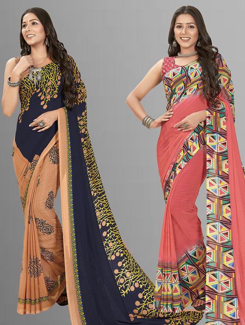 pack of 2 casual wear combo sarees with blouse - 21406871 - Very Small Image - 1