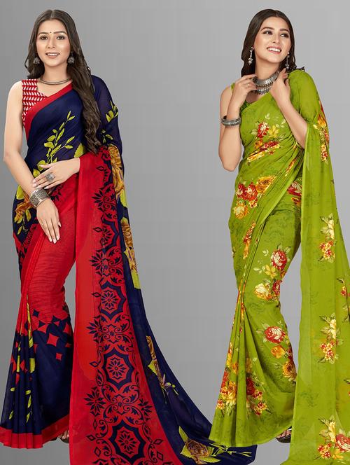 women pack of 2 casual wear sarees with blouse - 21406879 - Very Small Image - 1
