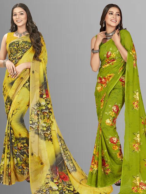 women pack of 2 casual wear combo sarees with blouse - 21406880 - Very Small Image - 1