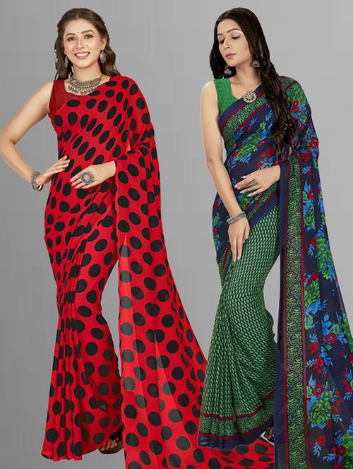 pack of 2 printed casual wear sarees with blouse - 21406884 - Very Small Image - 1