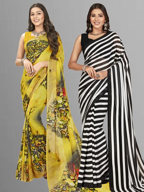 pack of 2 printed casual wear sarees with blouse - 21406885 - Very Small Image - 1