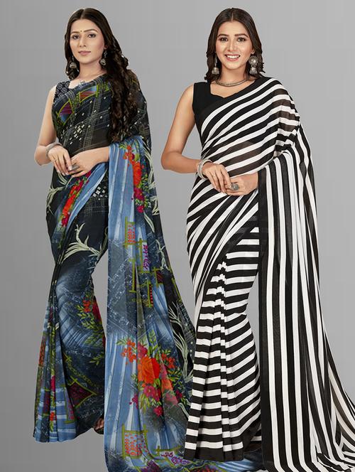 pack of 2 casual wear combo sarees with blouse - 21406886 - Very Small Image - 1