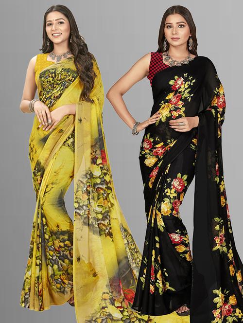 pack of 2 printed casual wear sarees with blouse - 21406891 - Very Small Image - 1