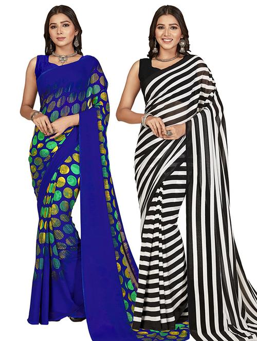 women combo pack of 2 printed saree with blouse - 21406900 - Very Small Image - 1