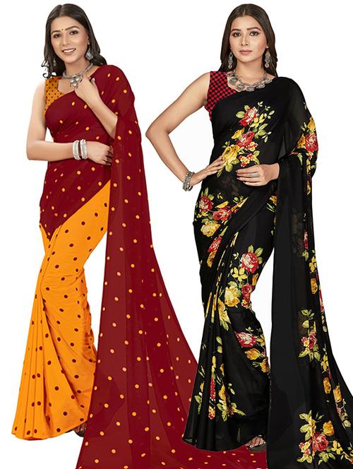 women pack of 2 printed saree with blouse - 21406901 - Very Small Image - 1