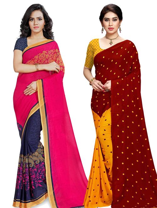 pack of 2 casual wear combo sarees with blouse - 21406902 - Very Small Image - 1