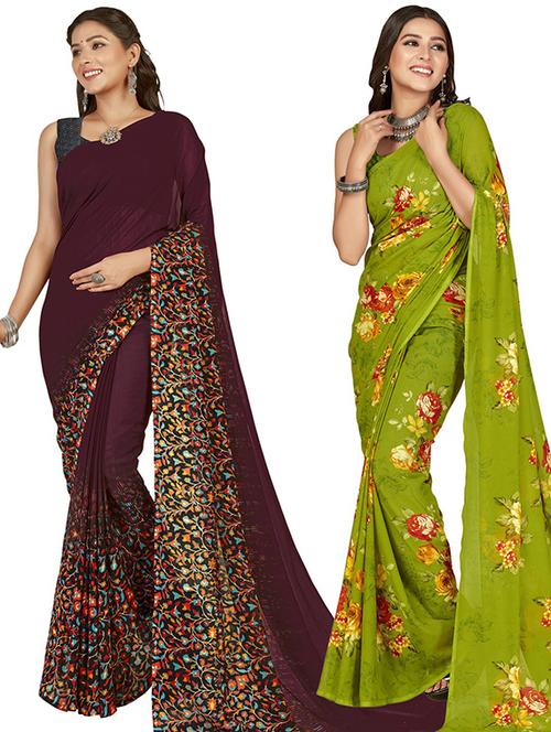 pack of 2 printed casual wear sarees with blouse - 21406908 - Very Small Image - 1