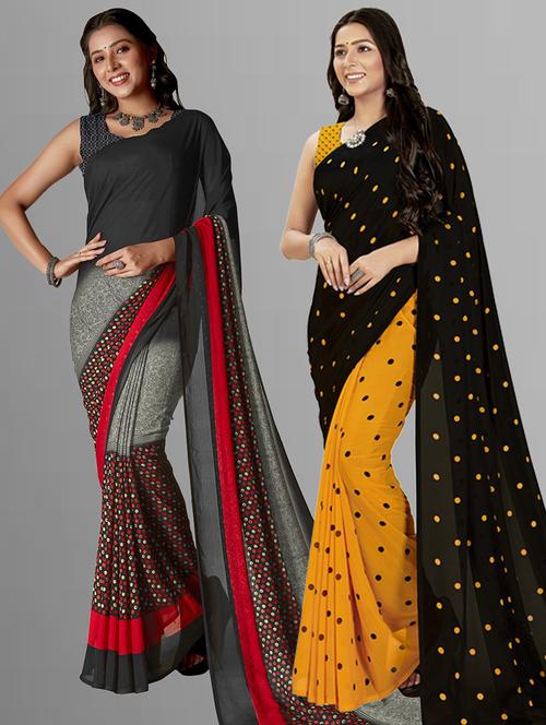 pack of 2 printed casual wear sarees with blouse - 21406909 - Very Small Image - 1