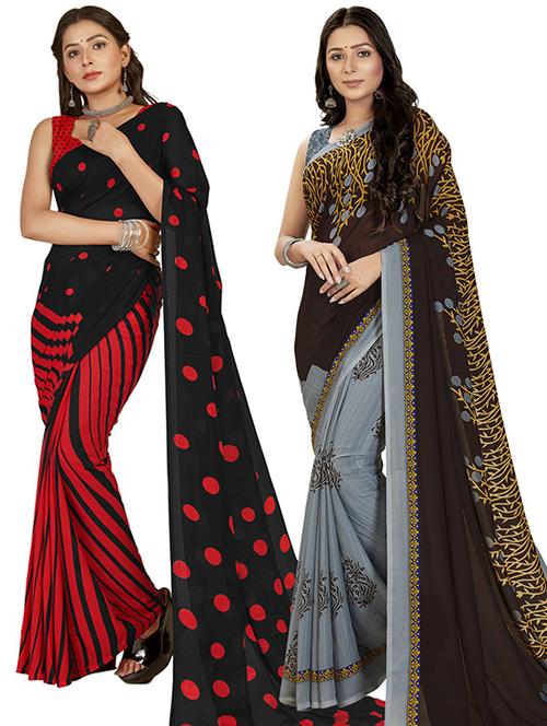 pack of 2 printed casual wear sarees with blouse - 21406941 - Very Small Image - 1