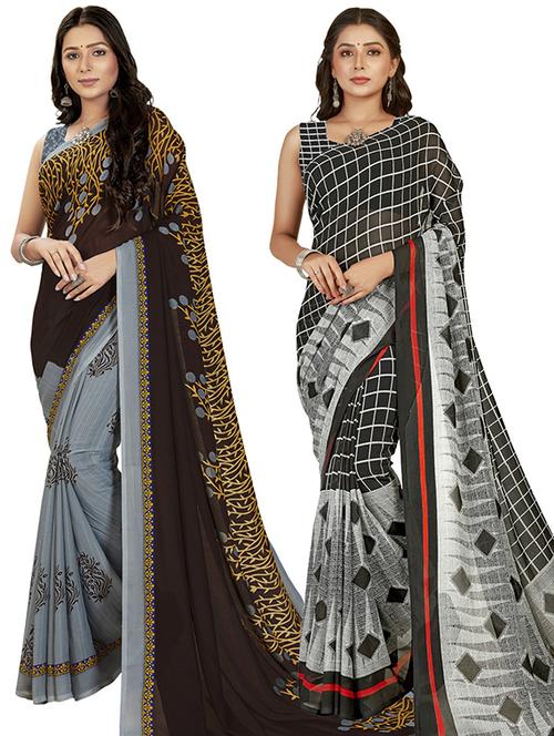 pack of 2 printed saree with blouse - 21406943 - Very Small Image - 1