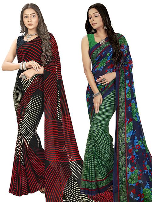 pack of 2 printed casual wear sarees with blouse - 21406945 - Very Small Image - 1