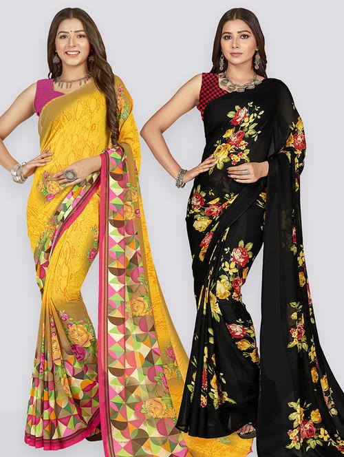 women combo pack of 2 printed saree with blouse - 21406953 - Very Small Image - 1