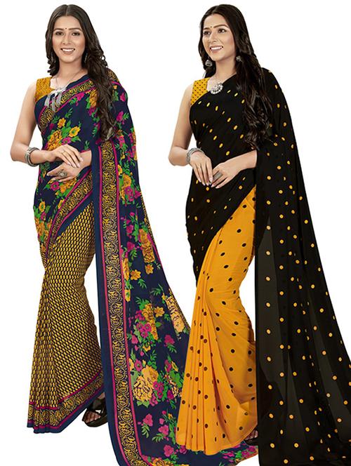 pack of 2 printed casual wear sarees with blouse - 21406954 - Very Small Image - 1