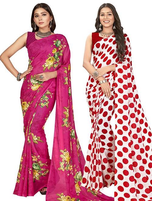 women combo pack of 2 printed saree with blouse - 21406955 - Very Small Image - 1