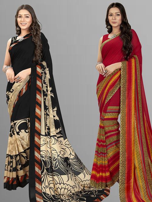 pack of 2 casual wear combo sarees with blouse - 21406958 - Very Small Image - 1