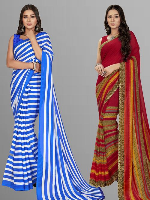 pack of 2 casual wear combo sarees with blouse - 21406963 - Very Small Image - 1