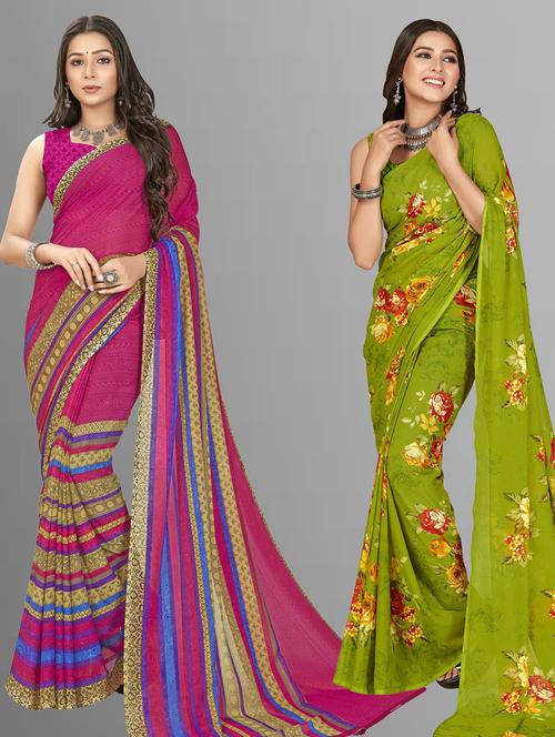 women pack of 2 printed saree with blouse - 21406965 - Very Small Image - 1